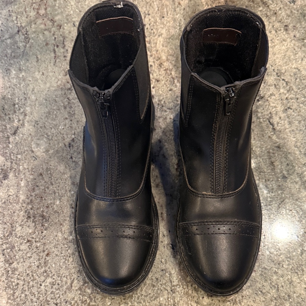 Black Leather Zip-Up Boots
